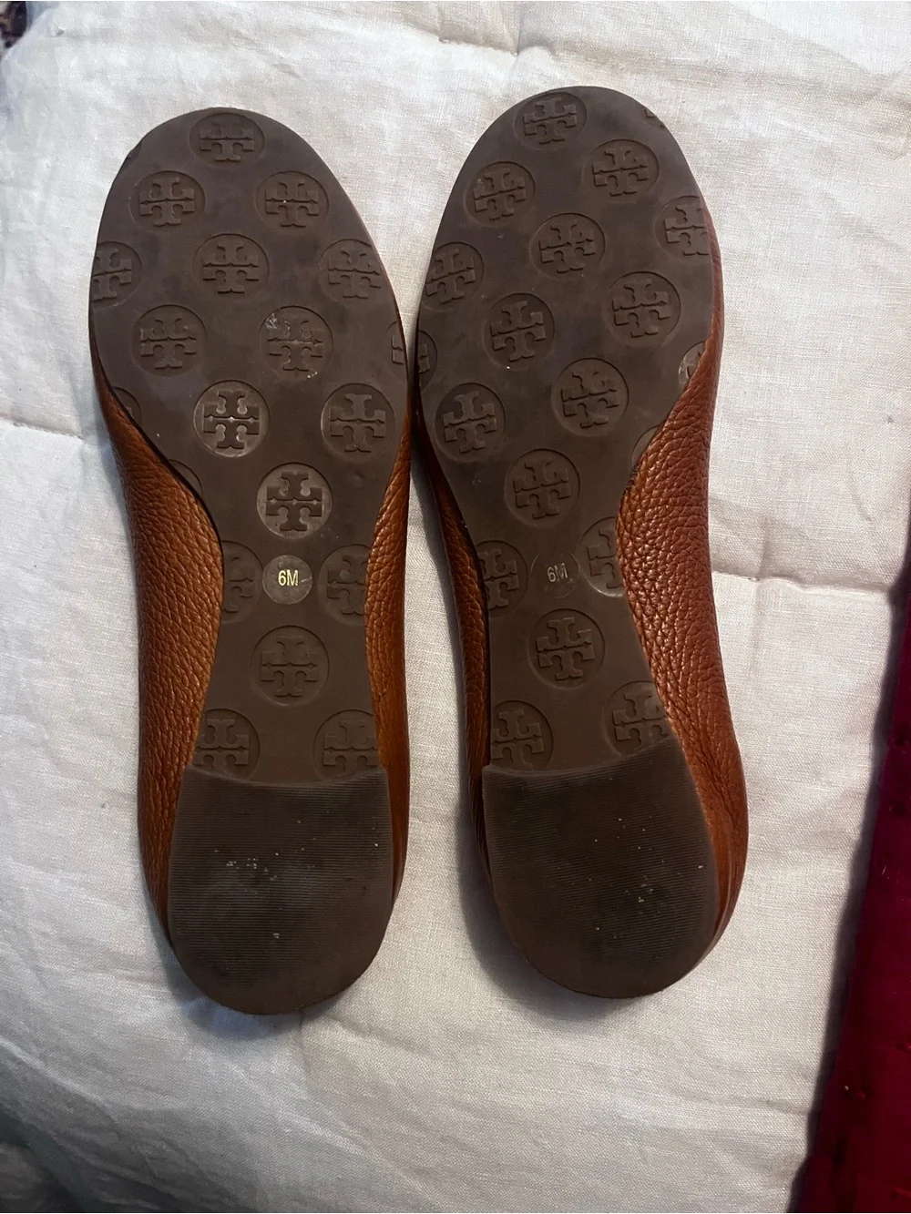 Tory Burch Chestnut Brown Leather Logo Ballet Flats